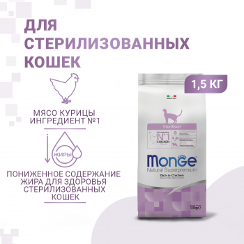 Корм Monge Cat Daily Line Sterilised д/стерилизованных кошек курица 1,5кг