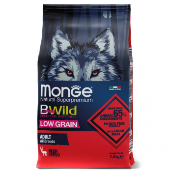 Корм Monge Dog BWild LOW GRAIN д/собак низкозерновой мясо оленя 2,5кг