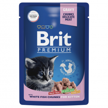 Пауч Brit Premium д/котят белая рыба в соусе 85гр