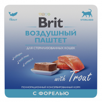Консервы Brit Premium Воздушный паштет для стерилизованных кошек с форелью 100г