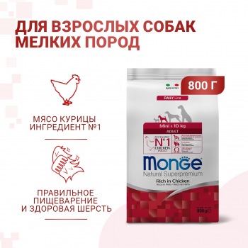 Корм Monge Dog Daily Line Mini д/собак мелких пород из курицы 800 г