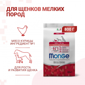 Корм Monge Dog Daily Line Mini д/щенков мелких пород из курицы 800 г