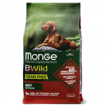 Корм Monge Dog BWild GRAIN FREE д/собак беззерновой мясо ягненка с картофелем 2,5 кг