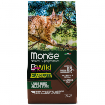 Корм Monge Cat BWild GRAIN FREE д/котят и крупных кошек беззерновой мясо буйвола 1,5кг