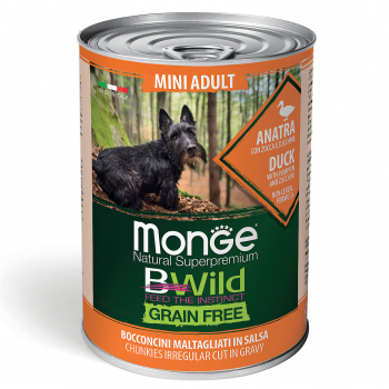 Консервы Monge Dog BWild GRAIN FREE Mini д/собак мелких пород беззерновой утка с тыквой и кабачками 400 г