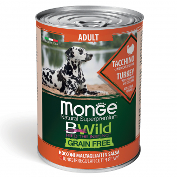 Консервы Monge Dog BWild GRAIN FREE д/собак индейка с тыквой и кабачками 400г