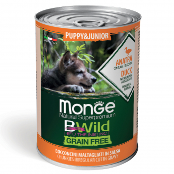 Консервы Monge Dog BWild GRAIN FREE Puppy&Junior д/щенков и беременных собак беззерновой утка с тыквой и кабачками 400г