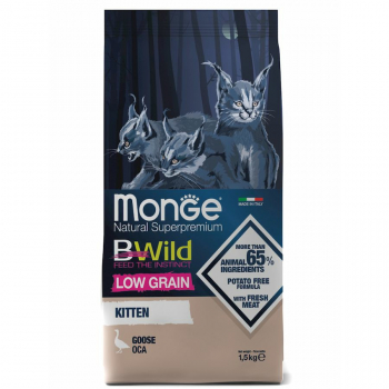 Корм Monge Cat BWild LOW GRAIN Kitten д/котят низкозерновой мясо гуся 1,5кг