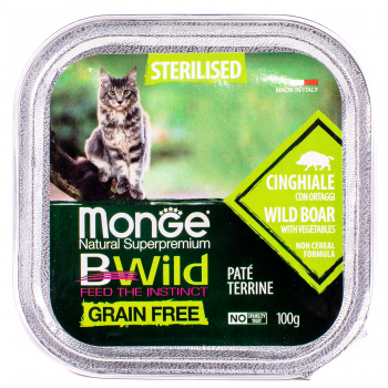 Консервы Monge Cat BWild GRAIN FREE для стерилизованных кошек беззерновой из кабана с овощами 100 г