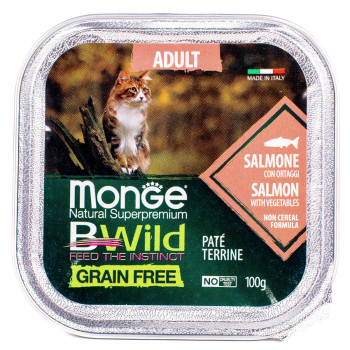 Консервы Monge Cat BWild GRAIN FREE для кошек беззерновой из лосося с овощами 100 г